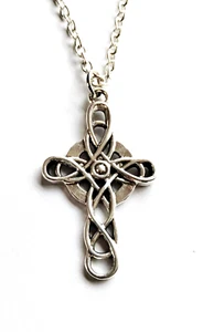 Silver Celtic Cross Pendant Necklace solid 925 sterling link chain 20" - Picture 1 of 1