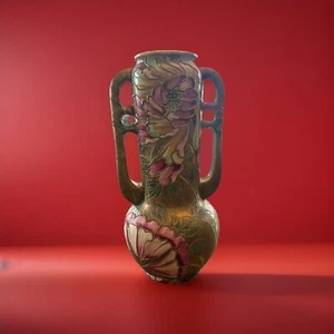 16” Japanese Nippon Pottery Gold Moriage Azalea Flower Vase Vintage Hand Painted - Picture 1 of 4