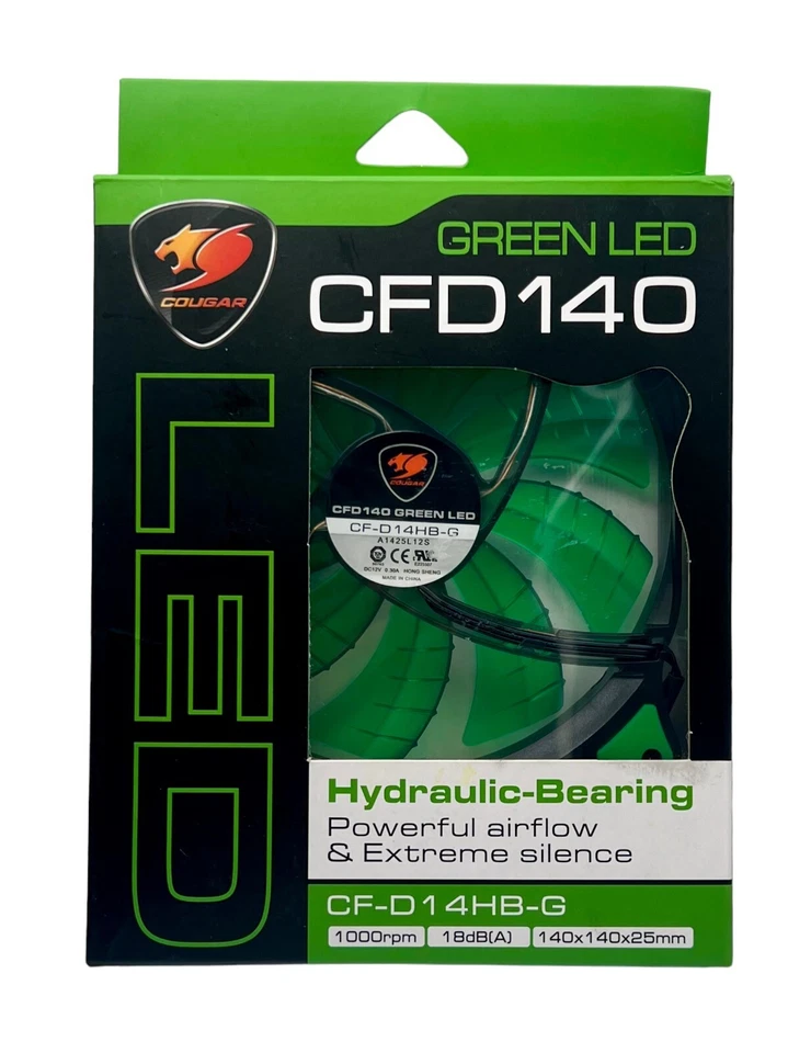 COUGAR CFD140 Green LED 140MM 3-Pin Cooling Fan Hydraulic-Bearing (CF-D14HB-G) - Image 1 of 3