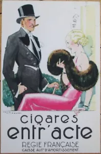 Zigarre Art Deco 1934 französische Werbepostkarte, Rene Vincent Künstler signiert - Bild 1 von 1