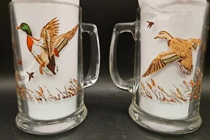 Par de tazas de vidrio transparente de pato mallardo aves acuáticas jarras piedras de cerveza de colección - Imagen 1 de 12