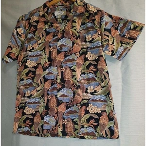 High Surf Island Men's Hawaiian Shirt Black W/Birds & Flowers Size Medium - Picture 1 of 8