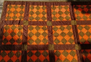 New Handmade Fall Harvest Pumpkin Orange Halloween Pieced Quilt Unused 76x90 - Picture 1 of 7