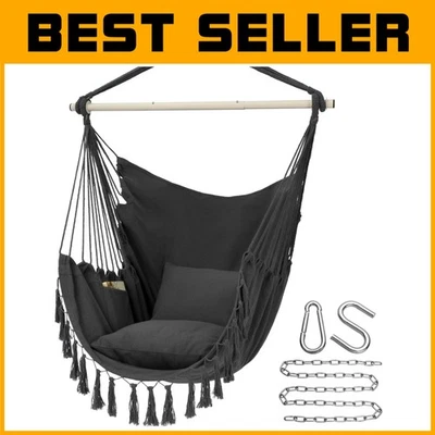 Indoor/Outdoor Macrame Hanging Chair, Dark Grey - Image 1 of 4