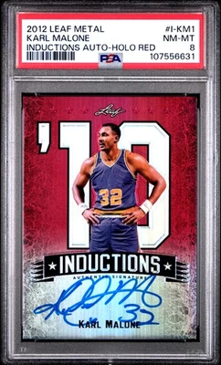 2012 Leaf Metal Inductions Autographs #I-KM1 Karl Malone Auto Holo Red /5 PSA 8 - Image 1 of 2