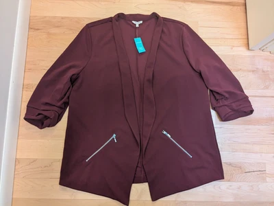 2 Chaqueta Abrigo Blazer Abierta Maurice's Borgoña Manga Acanalada Bolsillos Imitación 20 22 Foto 1 de 4