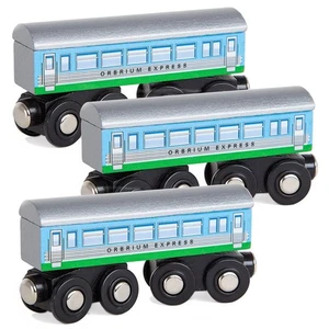 3 Pcs Large Wooden Railway Express Coach Cars, Compatible with Thomas & Frien... - Picture 1 of 2