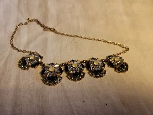 ELEGANT BLACK & MULTICOLORED STONES PANELS RENAISSANCE STYLE CHOKER BIB NECKLACE - Picture 1 of 5