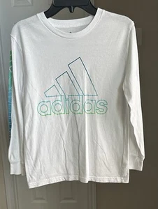 Adidas White Long Sleeve Tee Logo Outline Boys Size S-8 NWOT - Picture 1 of 4
