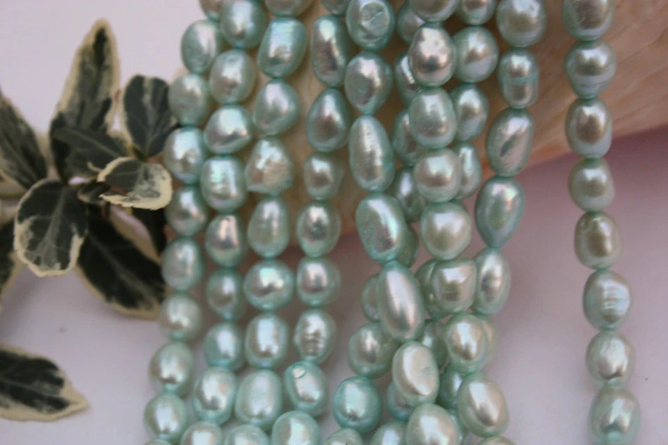 BR405 Zuchtperlen Strang Süßwasser Perlen Schmuck Kette Halskette 8-9mm barock  - Bild 1 von 1