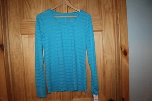 Hannah Women's Turquoise Scoop Neck Long Sleeve Top - L  NWT   - Picture 1 of 3