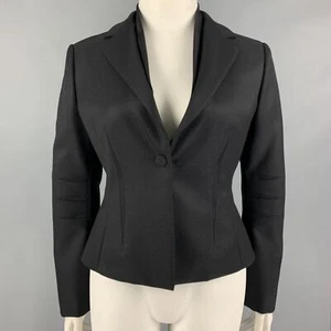 BRIONI Size 10 Black Wool Notch Lapel Cropped Jacket Blazer - Picture 1 of 6