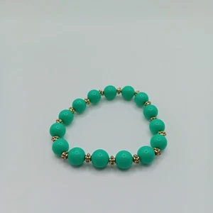 Beaded Bracelet Green Gold Tone Stretch Costume Jewelry St Patrick's Day Simple - Picture 1 of 10