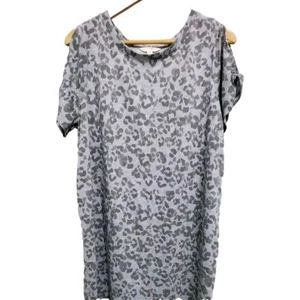 Terra & Sky T-shirt Dress Plus 0X 14W Gray Animal Print  ColdShoulder Casual NWT - Picture 1 of 6
