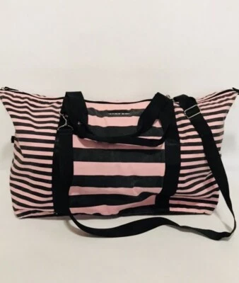 Victoria’s Secret 💕 Bolso de lona de fin de semana para pasar la noche. Rosa expandible con negro grande Foto 1 de 4