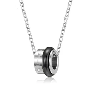 18K Gold Black Round AAA Cz Love Pendant Womens Stainless Steel Spinner Necklace - Picture 1 of 9