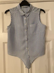H&M Blue & White Stripped Sleeveless Shirt Age 13-14 Excellent Condition - Picture 1 of 9