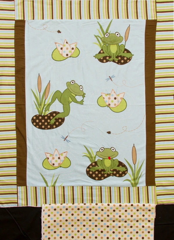 Frog Pads Applique Embroidered Flannel BABY PANEL & Frog Dots Backing Fabric - Image 1 of 1