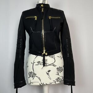 Women`s Dsquared2 Wool Moto Jacket Black Patent Leather Size 42 