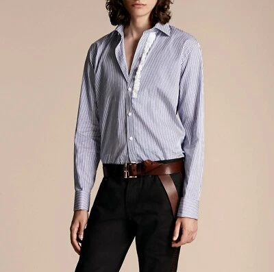 NWT Burberry Ruffle Stripe Trim Fit Dress Shirt-Work/Event, Blue, size 42 - Image 1 of 4