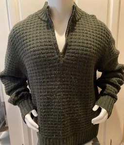 Filson Men’s XL 100% Wool Sweater 1/4 Zip Green Waffle Knit Seattle - Picture 1 of 9