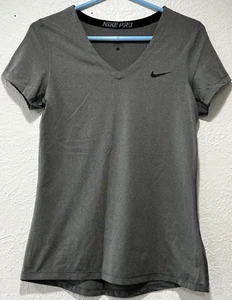 Nike Pro Dri-Fit Shirt Women's Gray Short Sleeve V-Neck Active Lightweight SZ L - Picture 1 of 5