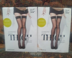 Lot of 2 Nordstrom Diamond Band Thigh High Stockings Nude Size B Hosiery 8136A - Picture 1 of 10