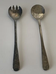 Salad Spoon & Fork Servers Silverplated Set Made in Italy Vintage  10 1/2" Long - Picture 1 of 6