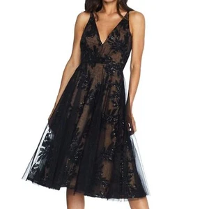 ~ Dress The Population XL Courtney Black/Nude Sequin Overlay Dress Anthropologie - Picture 1 of 17