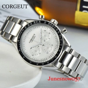 Corgeut Dress 40MM Blue/White/Black/Green Dial Quartz VK63 Chronograph Men Watch - Picture 1 of 32