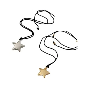 Star Pendant Necklace Simple Black Rope Adjustable Chain Choker Necklace - Picture 1 of 9