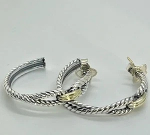 David Yurman Cable Loop Hoop Earrings with Gold - Picture 1 of 4