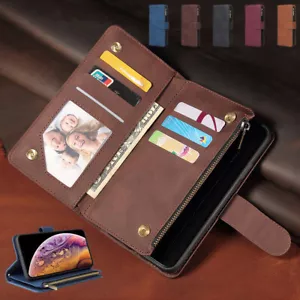 Retro Leather Zipper Card Wallet Case For samsung J8 J7 J6+J5 J3 J2 Pro2018prime - Picture 1 of 16