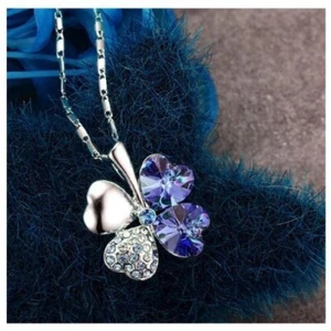 Hearts Leaves Swarovski Elements Necklace Green Blue Aqua Purple St.Patrick - Picture 1 of 20