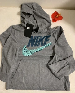 Nike Boys Sportwear Smiley Jersey Hoodie light weight Heather Grey/Turquoise (M) - Picture 1 of 7