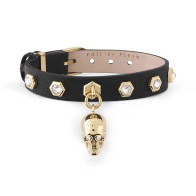 Bracciale Donna PHILIPP PLEIN PJ3AA13BU Pelle Nero Gold Dorato Skull - Immagine 1 di 3
