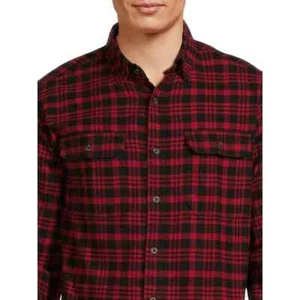 Men's Flannel Long Sleeve Shirt (M) Blk/Red Plaid George Brand New - Ships Fast - Picture 1 of 5