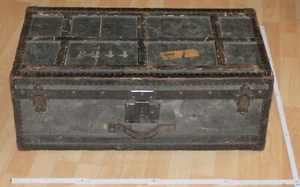 walizka wojskowa stara skrzynia oficerska płaska pokrywa stara top vintage dekoracja retro - Zdjęcie 1 z 24