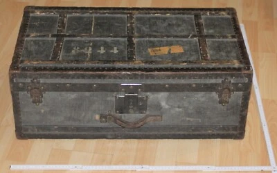 militär koffer alt offizier truhe kiste flach deckel alt top vintage deko retro - Bild 1 von 4