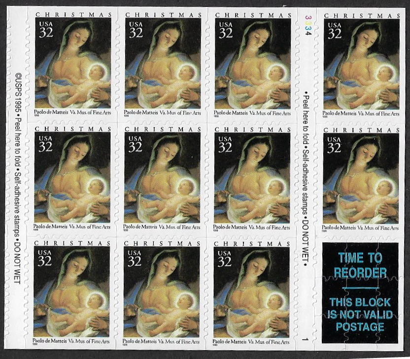 US Stamps Pane Of 10, Madonna And Child, #3107 MNH - Image 1 of 1