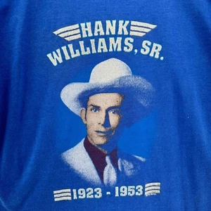 VTG Hank Williams Sr. Memorial 1923-1953 Blue Tshirt SZ L Made USA Single Stitch - Picture 1 of 12
