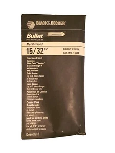 Package of 3 Black & Decker 15/32 Bullet Pilot Point Jobber Drill Bits 14630 NOS - Picture 1 of 5