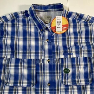NEW LL Bean Tropicwear Shirt 2XL Blue Button Fishing Lined Vented Hiking NWT - Picture 1 of 9
