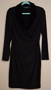 Abito tubino Lauren RALPH LAUREN taglia 8 nero elasticizzato jersey velluto colletto risvolto - Foto 1 di 13