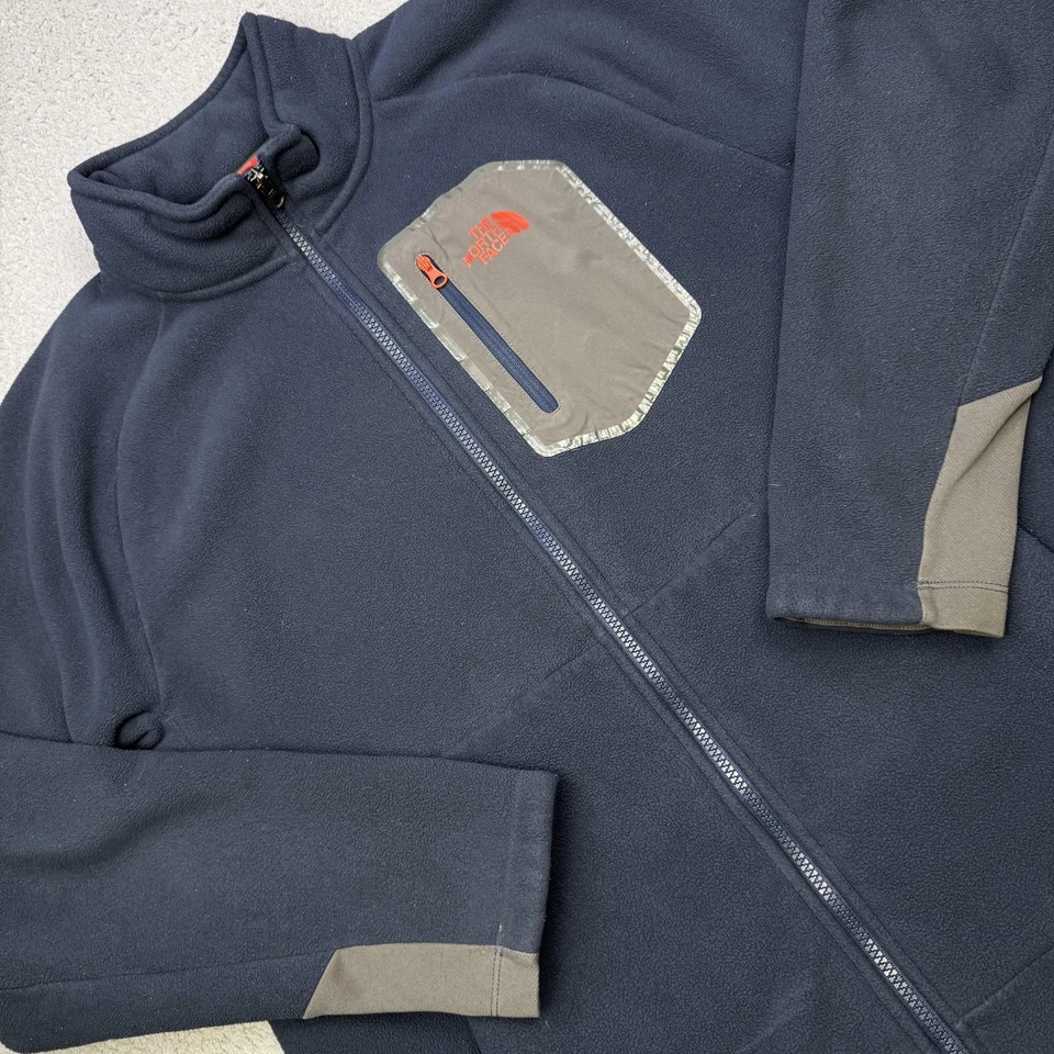 The North Face Fleece Jacket Mens Large Navy Gray Full Zip Chest Pocket - Image 1 of 4
