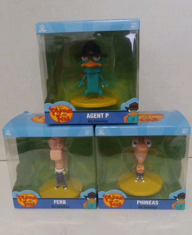 Disney Phineas and Ferb + Agent P Mini Bobbleheads New - Image 1 of 3
