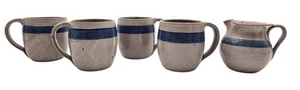 Jugtown Ware Pottery Set Of 4 Mugs And Creamer. North Carolina Pottery. - Picture 1 of 8