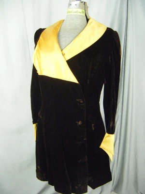 YOUNG EDWARDIAN BY ARPEJA Vtg 60-70s Brown Velvet Wrapped Dress-Bust 37/XS-S - Image 1 of 4