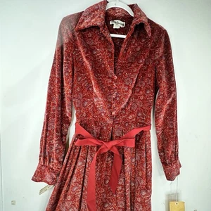Vintage Neu mit Etikett Cord Maxikleid Herbst Blumen Cozy CottageCore Gr. S Hexy Halloween - Bild 1 von 24