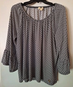 Women's Michael Kors XL 3/4 Sleeve Shirt/Blouse, Black/White Diamond Pattern - Picture 1 of 5